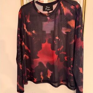 Nina Parker Women's Vibrant Sheer Long Sleeve Top